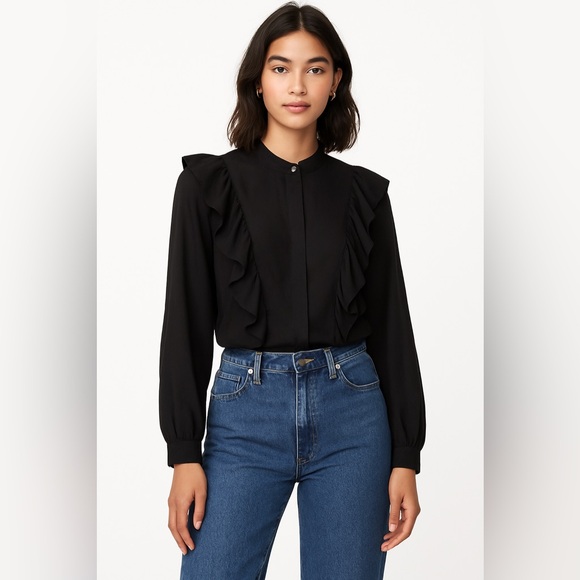 Aritzia Tops - Aritzia Wilfred Black Silk and Polyester Ruffled Blouse Size XXS